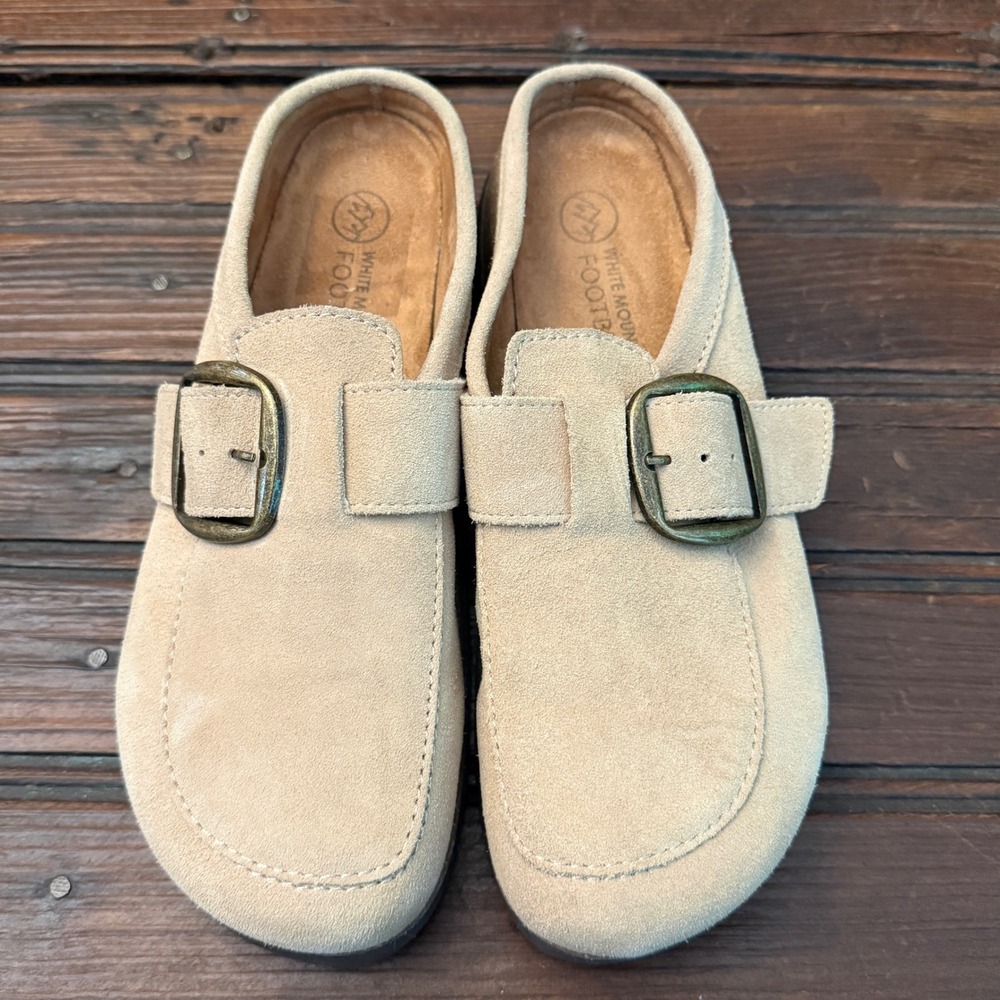 White Mountain Footbeds Womens Tan Suede Buckle Clog Mules Size 10